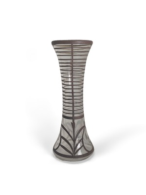 ヴィンテージ雑貨 銀彩モダン装飾ガラス一輪挿し（シルバーリーフ）