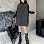 Rhinestone Mid-Length Striped Suit Vest Dress (ME340)