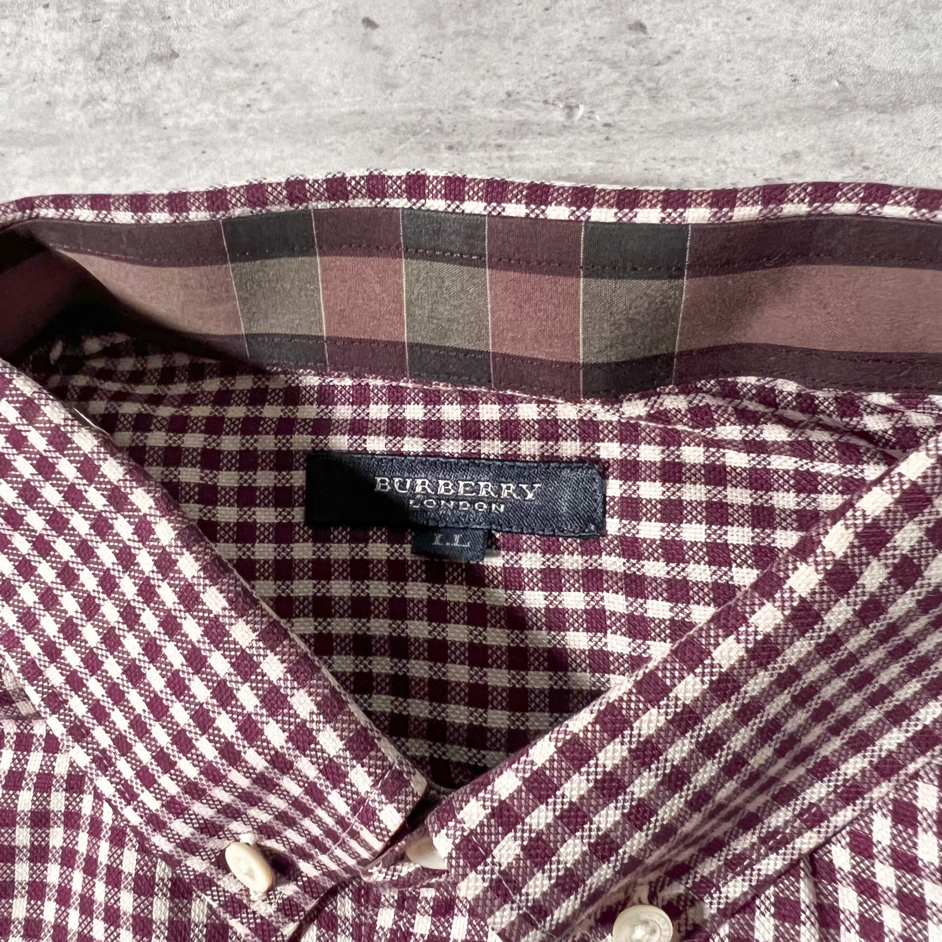 BURBERRY LONDON” wine red gingham check pattern B.D. shirt