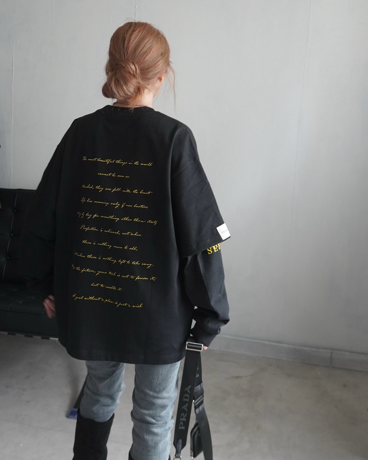 【HIDE AND SEEK 24-25NEW/REVAIVAL】Patch layered designロンTスウェット／ブラック