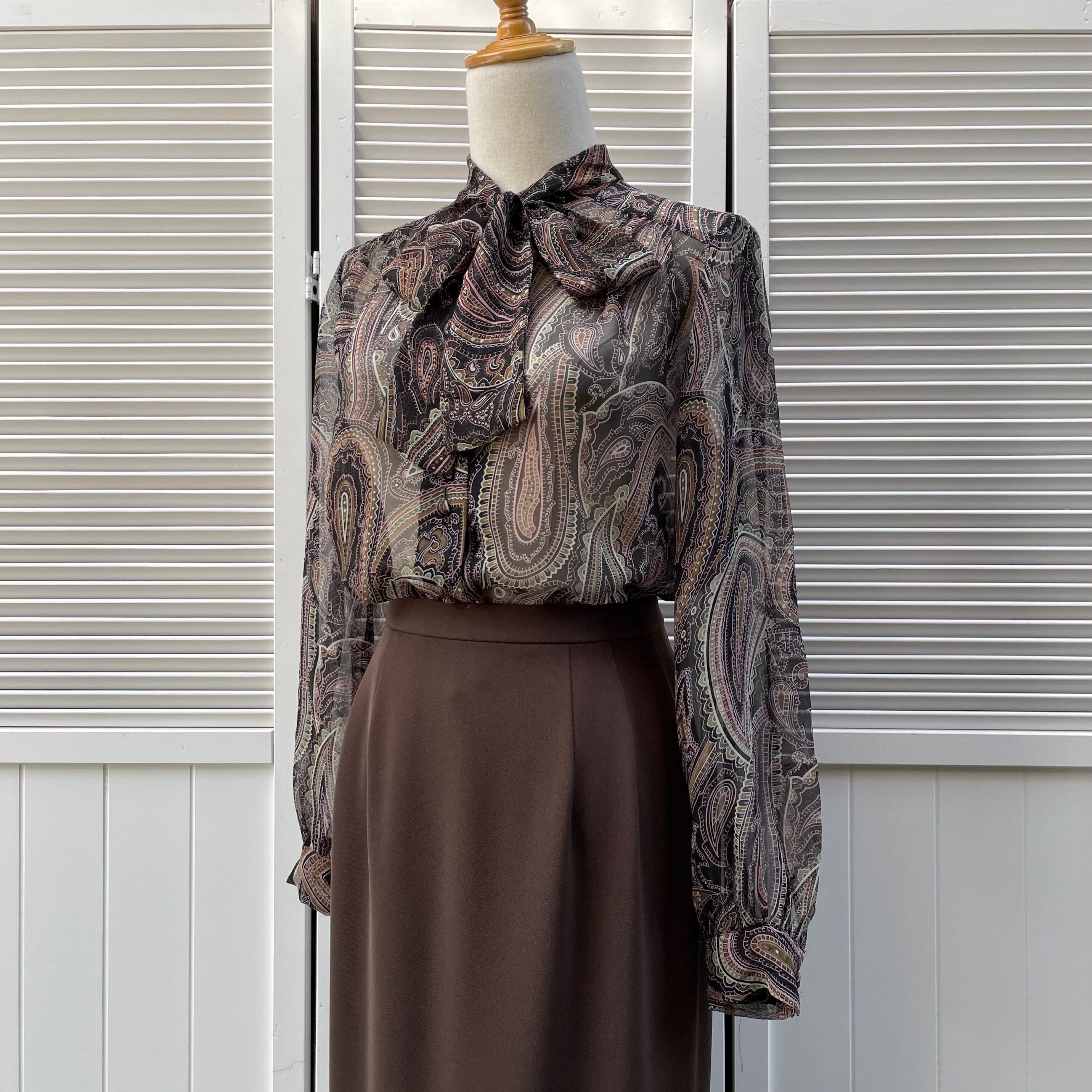 paisley sheer bowtie blouse〈レトロ古着 ペイズリー柄 シアー ...