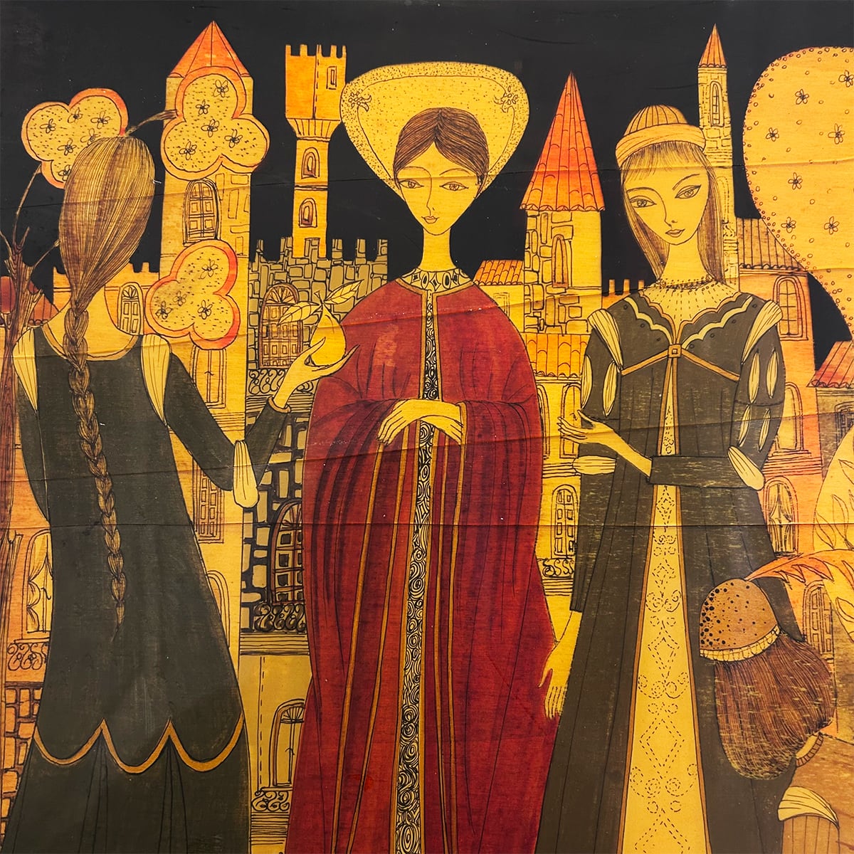 70s Italy 「Michi Sgorbigno」 painting art wooden panel | PANIC