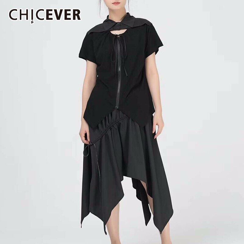 CHICEVERレースアップボウノットTシャツレディースラペルカラー半袖ホローアウトイレギュラーサマーシャツ2020 ショート リボン ハーフスリーブ 夏物 6base514230310600