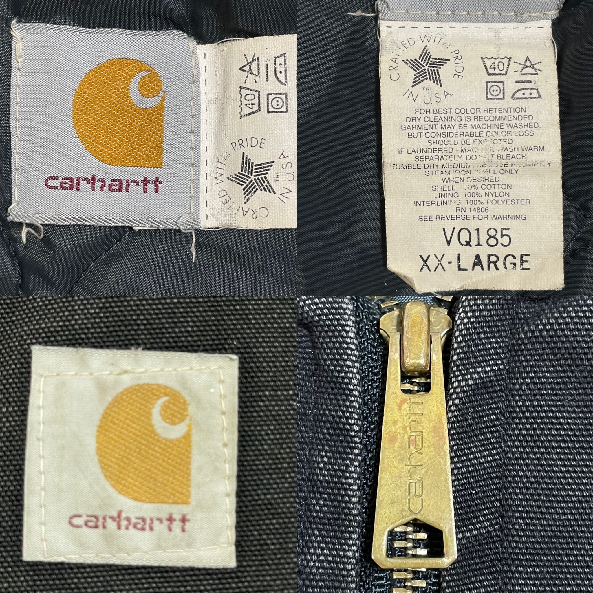 Carhartt】80s 90s USA製 黒 ダックベスト 裏キルティング 前開き