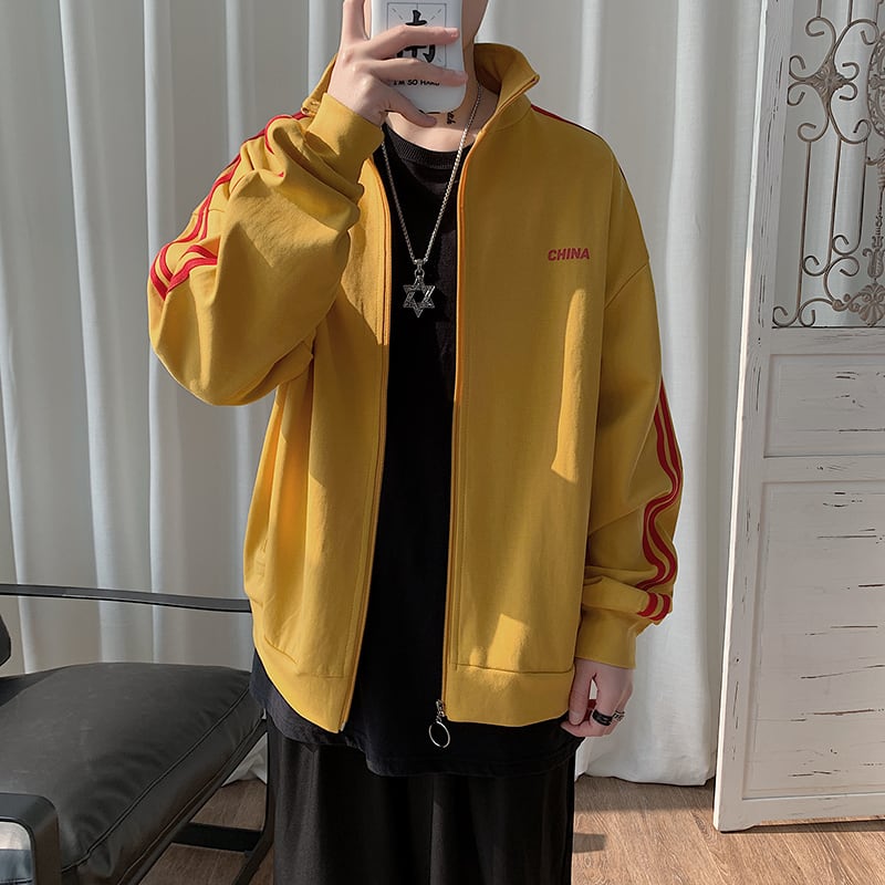 フロントジッパー ライン袖 トラックジャケット | Korean unisex