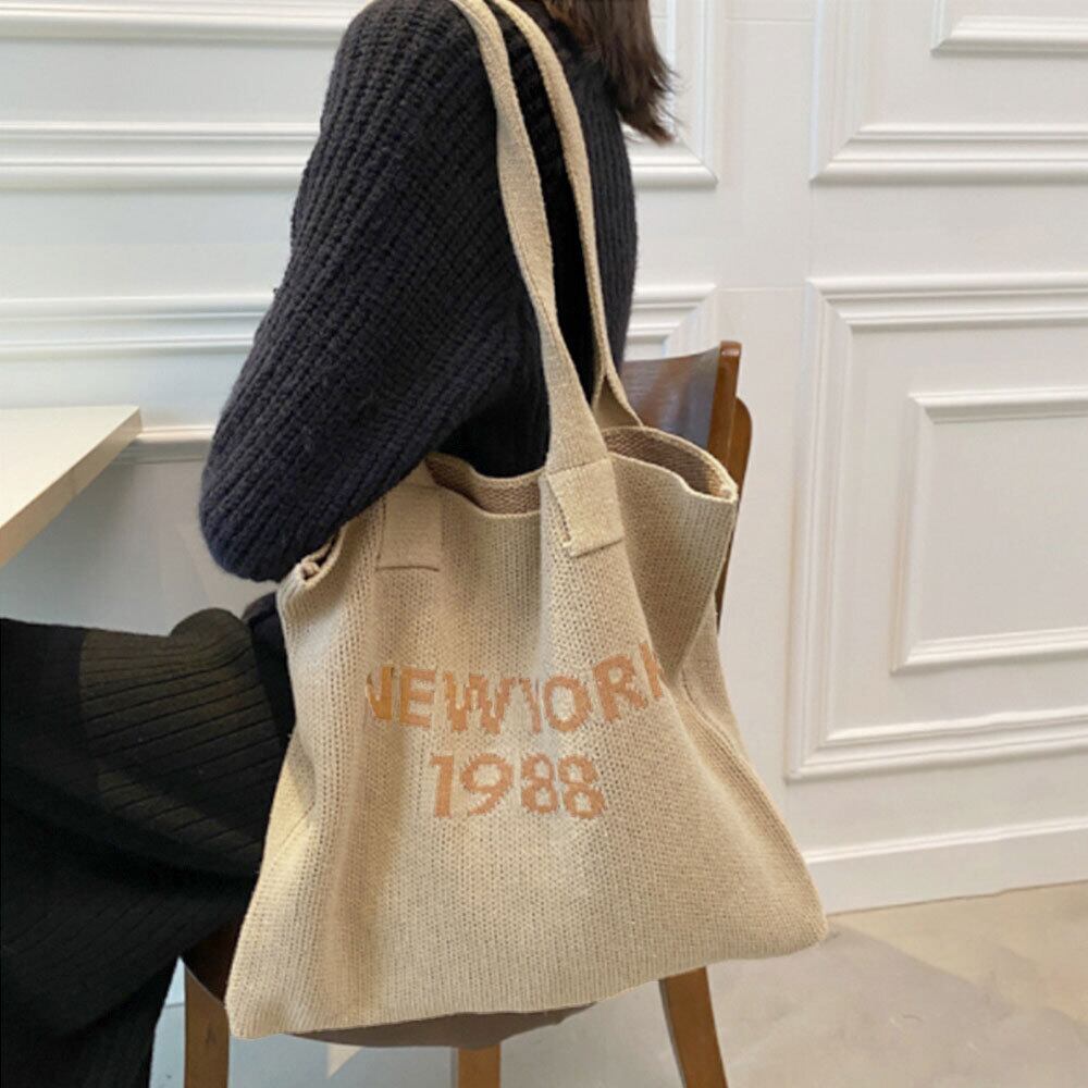 ニット トート バッグ レディース ロゴ 大容量 A4 通勤 通学 大人 かわいい きれいめ おしゃれ カジュアル 肩掛け 軽量 大人可愛い 大人女子