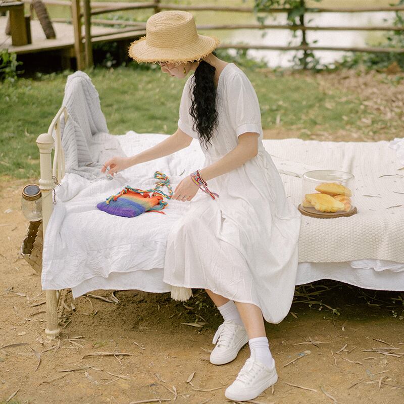 文学的な小さな白いスカート、スーパーフェアリー、小さな男、ドレス、フランスのミドル丈のスカート、初恋のスカート、甘い長いスカート、夏の終わり ドリームホーストラベル婦人服60842229967