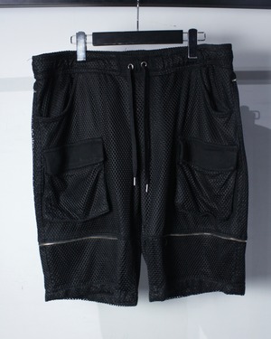 【Caka BLACK】Front Pocket Design Vintage Mesh Shorts