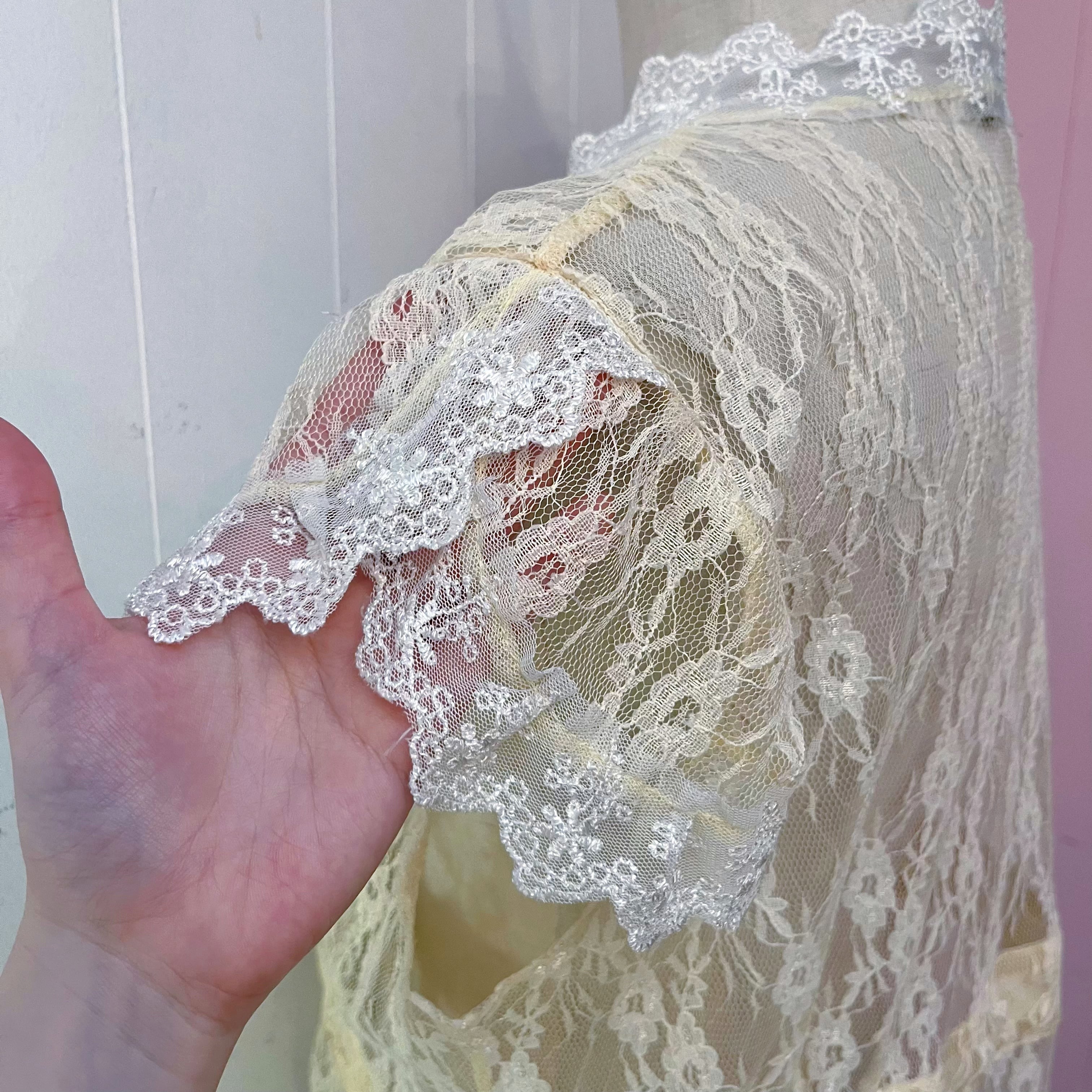 yellow lace frill blouse