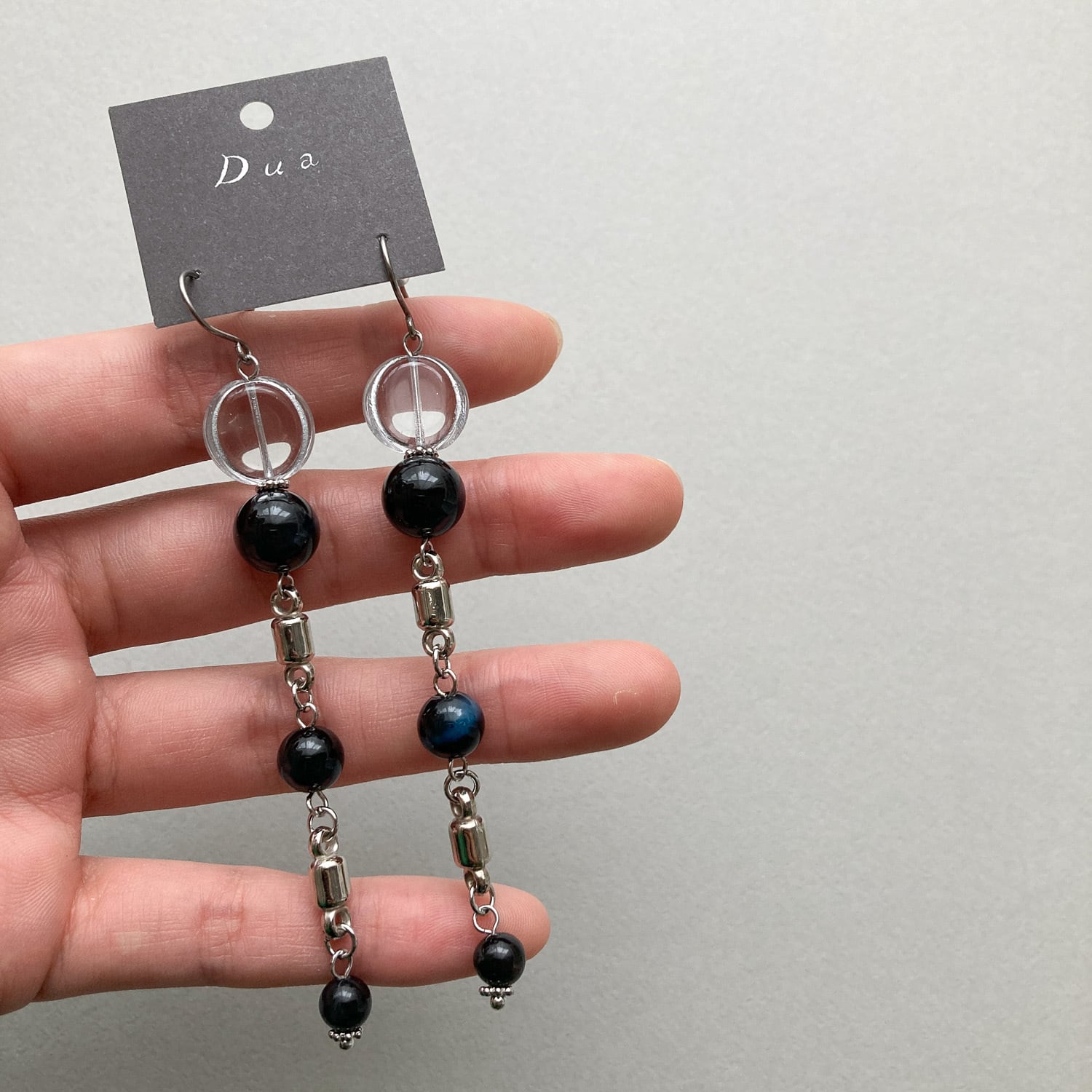 クリアチェコビーズ×天然石ブルータイガーアイ〈ピアス/イヤリング