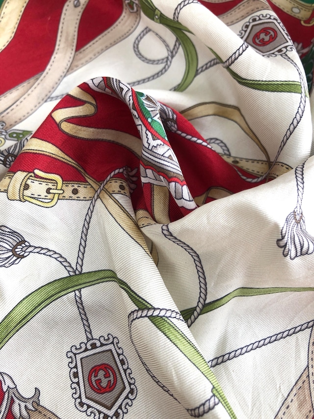 GUCCI グッチ スカーフ グリーン シルク 総柄 vintage ヴィンテージ オールド j8dbd8