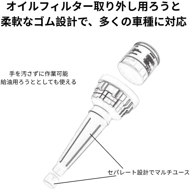 オイルフィルターキャッチャー オイルエレメント交換ツール 手を汚さない オイル垂れ防止 じょうご機能付き 63-76mmフィルター対応 軽自動車 普通車 メンテナンス 工具 NB0GY8H9SZ6