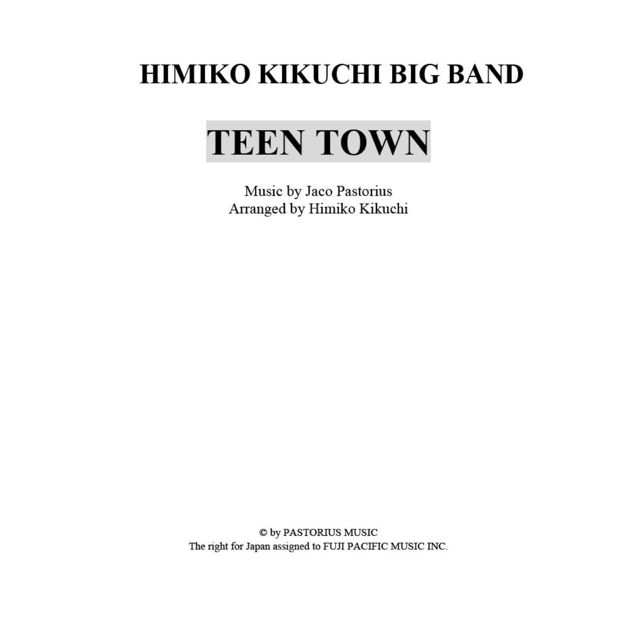 菊池ひみこBIG BAND バンド譜「TEEN TOWN」