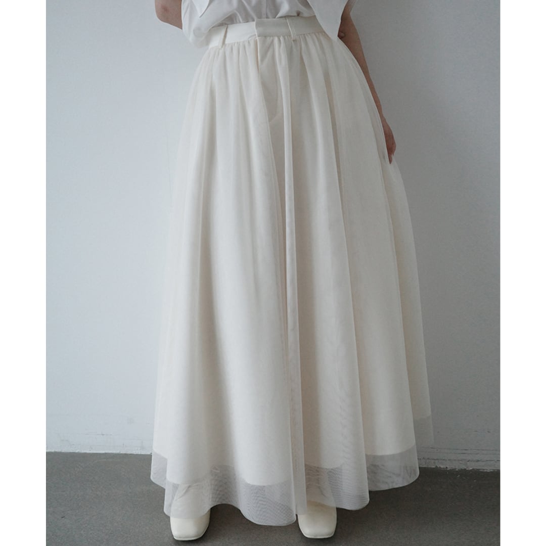 Front zip sheer tulle lace long skirt G1137