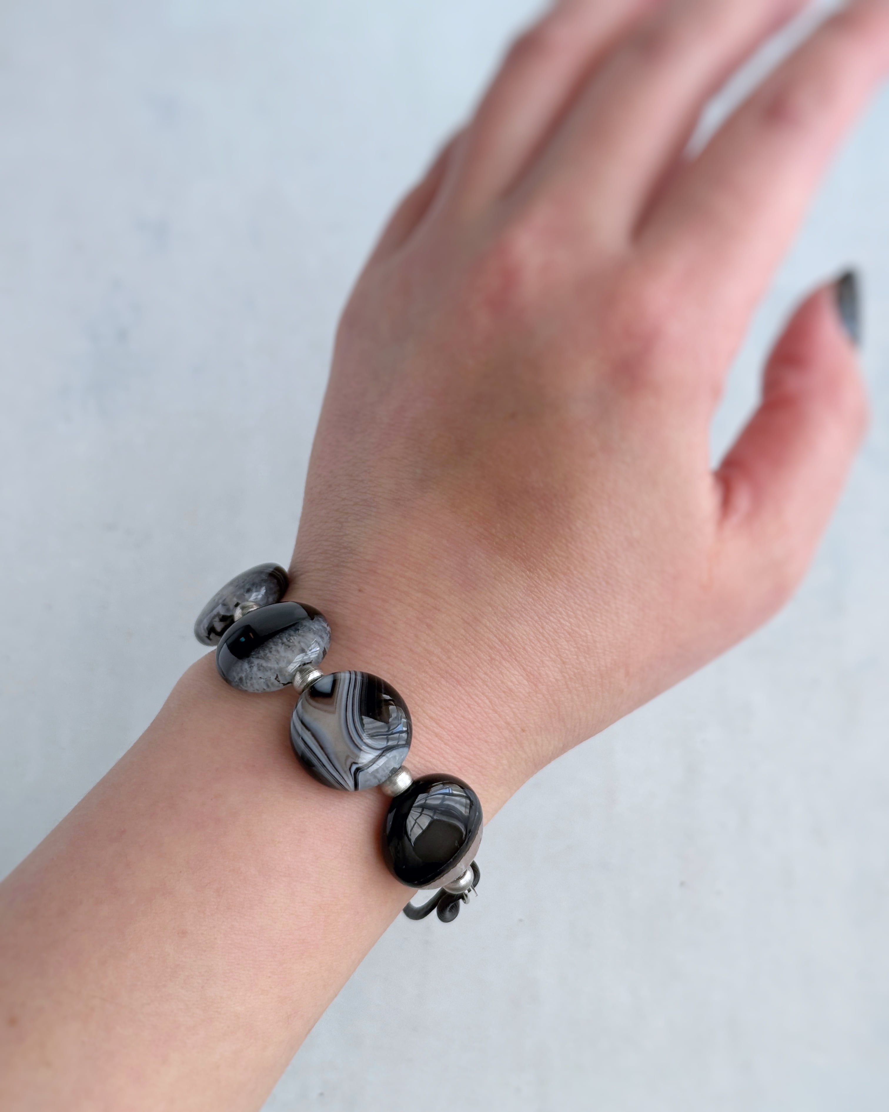 Chain & stone bracelet (ブラックアゲート×クォーツ)