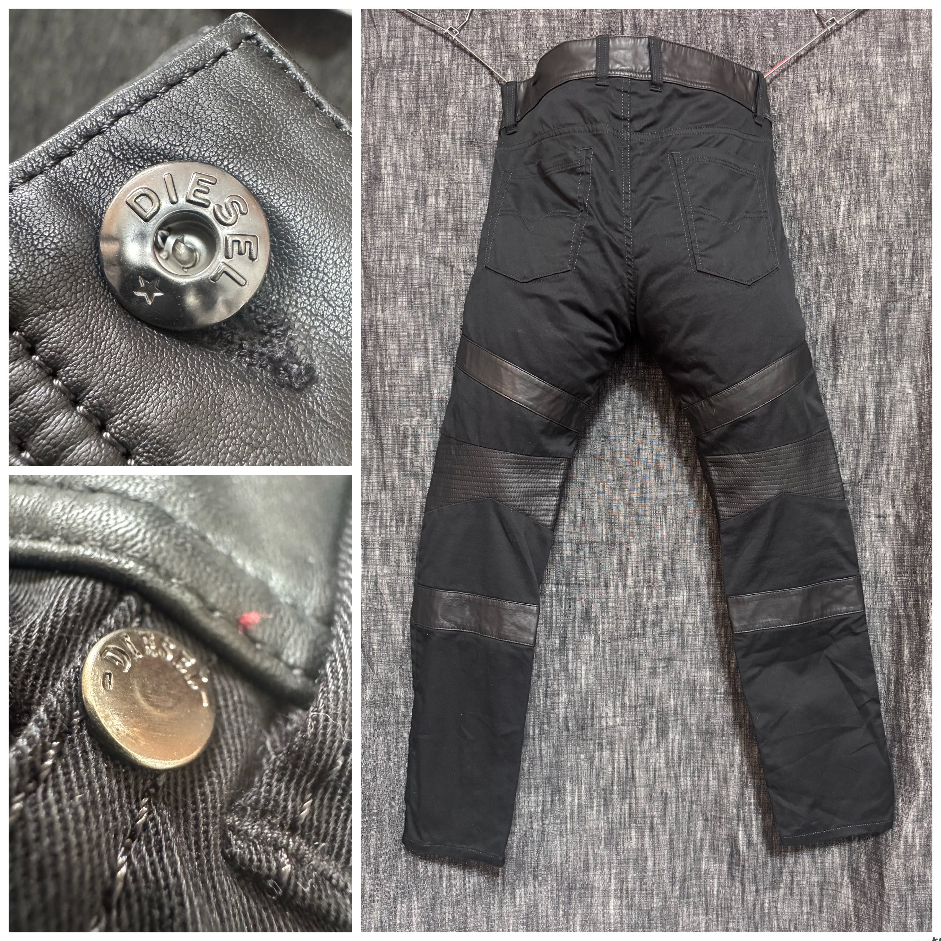 DIESEL ラムレザー　レザー切り替えバイカーパンツ　ブラック　黒　インポート DIESEL ラムレザー レザー切り替えバイカーパンツ ブラック 黒