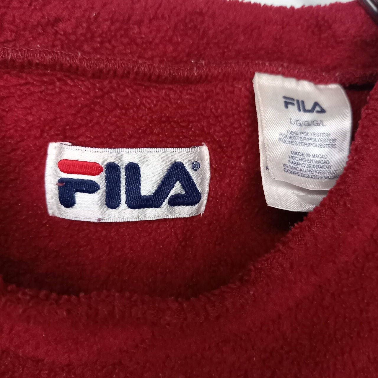 90s　フィラ　フリース　プルオーバー　トレーナー　無地　刺繍　ビッグロゴ　L