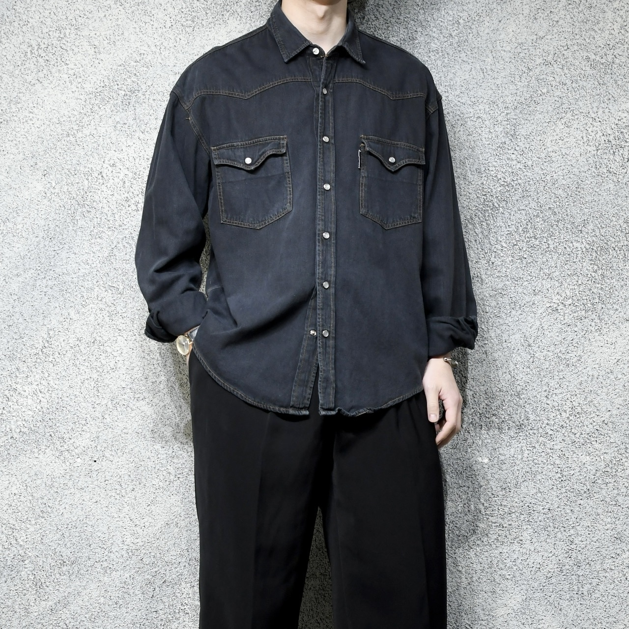 fade black denim western shirt