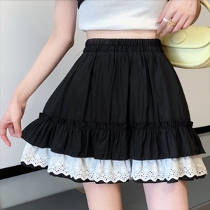 【送料無料】 ミニスカート フリル ミニ丈 ハイウェスト 無地 カジュアル系 Aライン フレア フェミニン系 10代 20代 プチプライス レディースファッション 可愛い お出かけ 女子会 デイリーユース お茶会 お呼ばれ