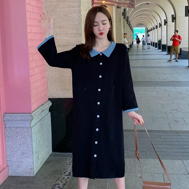 【新作】【送料無料】 授乳マタニティターンダウンカラープラスサイズドレスボタンスタイリッシュなドレス妊婦妊娠中の授乳ドレス 大きめサイズ AL expec339728487165