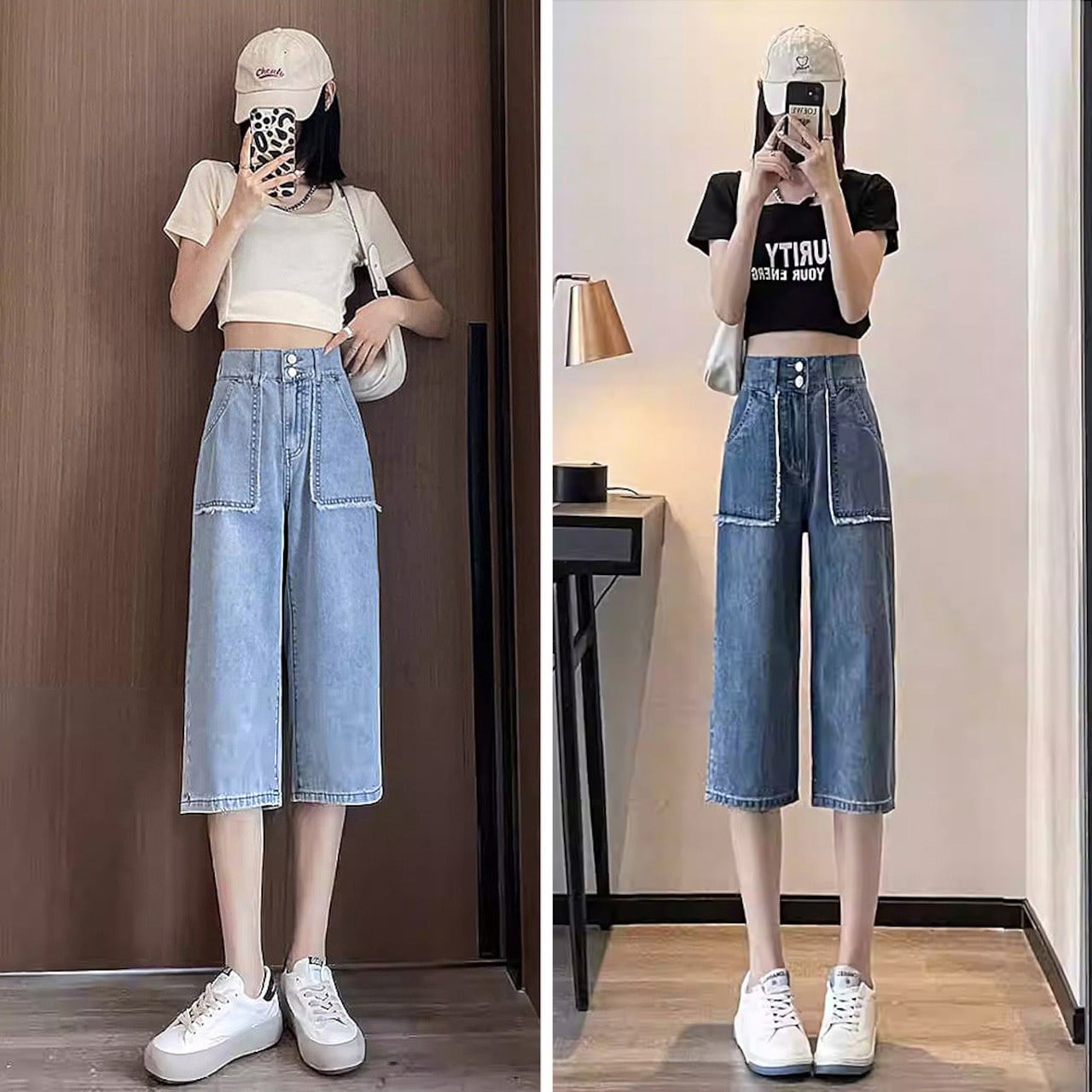 全2色 デニム6分丈ハーフパンツ 膝下 ハーフパンツ ショートパンツ 六