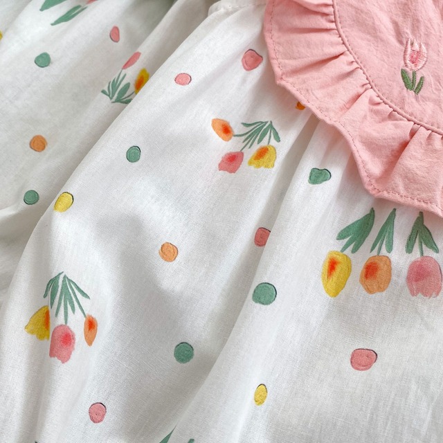 【BABY】フラワー刺繍フリルノースリーブボディスーツ - 14