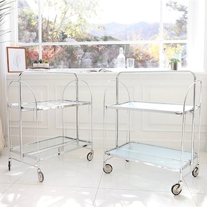 folding trolley side table 2types / 折りたたみ式 トローリー サイドテーブル 移動式 折畳み ２段 配膳 棚 韓国 北欧 インテリア 雑貨