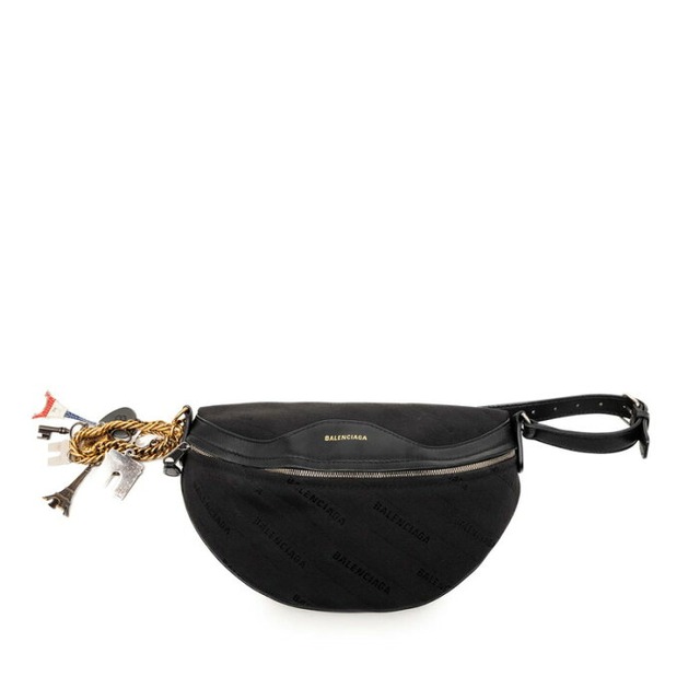 バレンシアガ スーベニア XS ボディバッグ チェーン チャーム ショルダーバッグ ブラック キャンバス レザー メンズ BALENCIAGA 【中古】