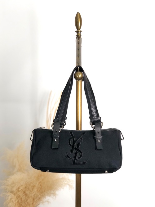 Yves Saint Laurent イヴ・サンローラン ハンドバッグ ブラック YSL キャンバス×レザー vintage ヴィンテージ オールド p825h3