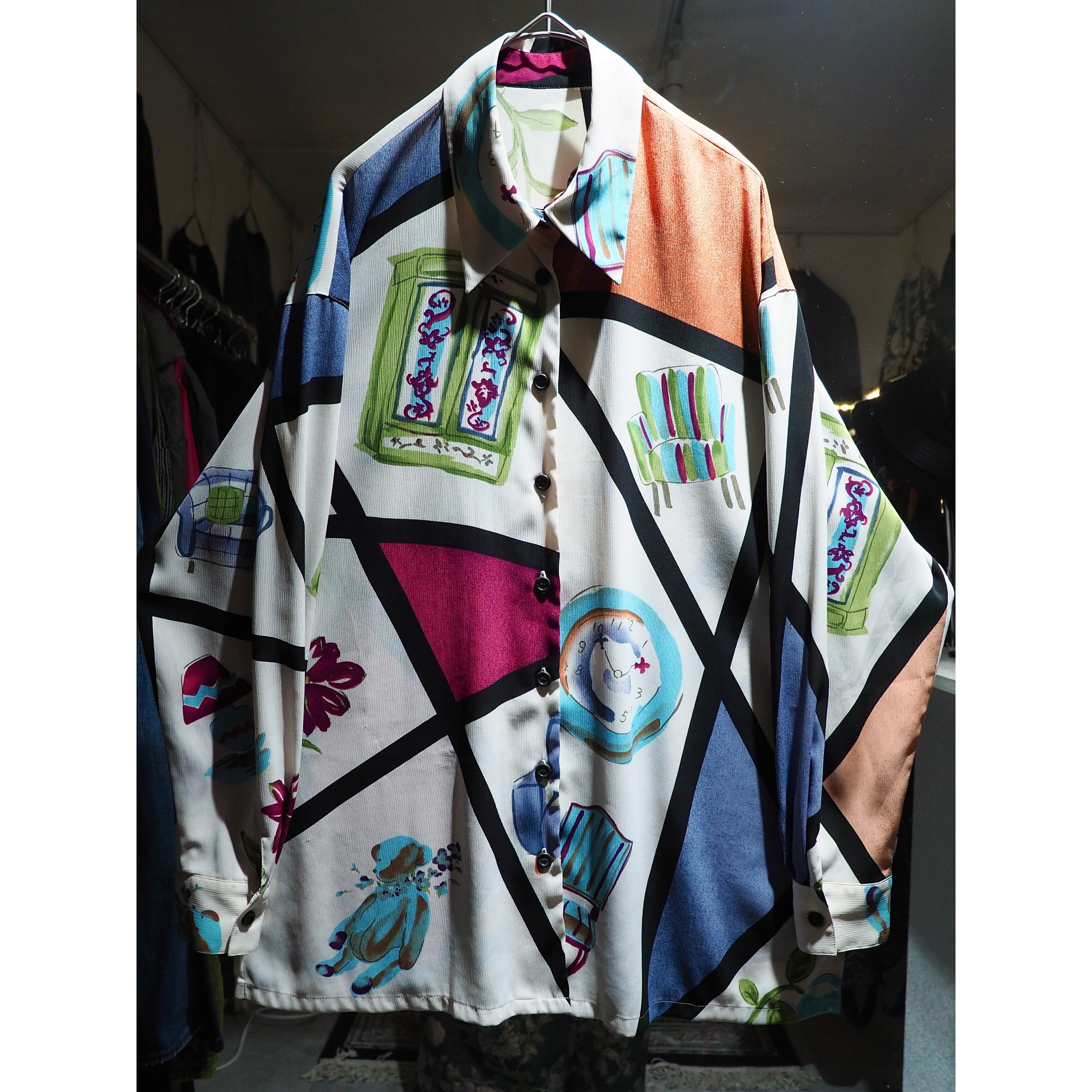 1990s Modern retro art painted vintage Drape shirt