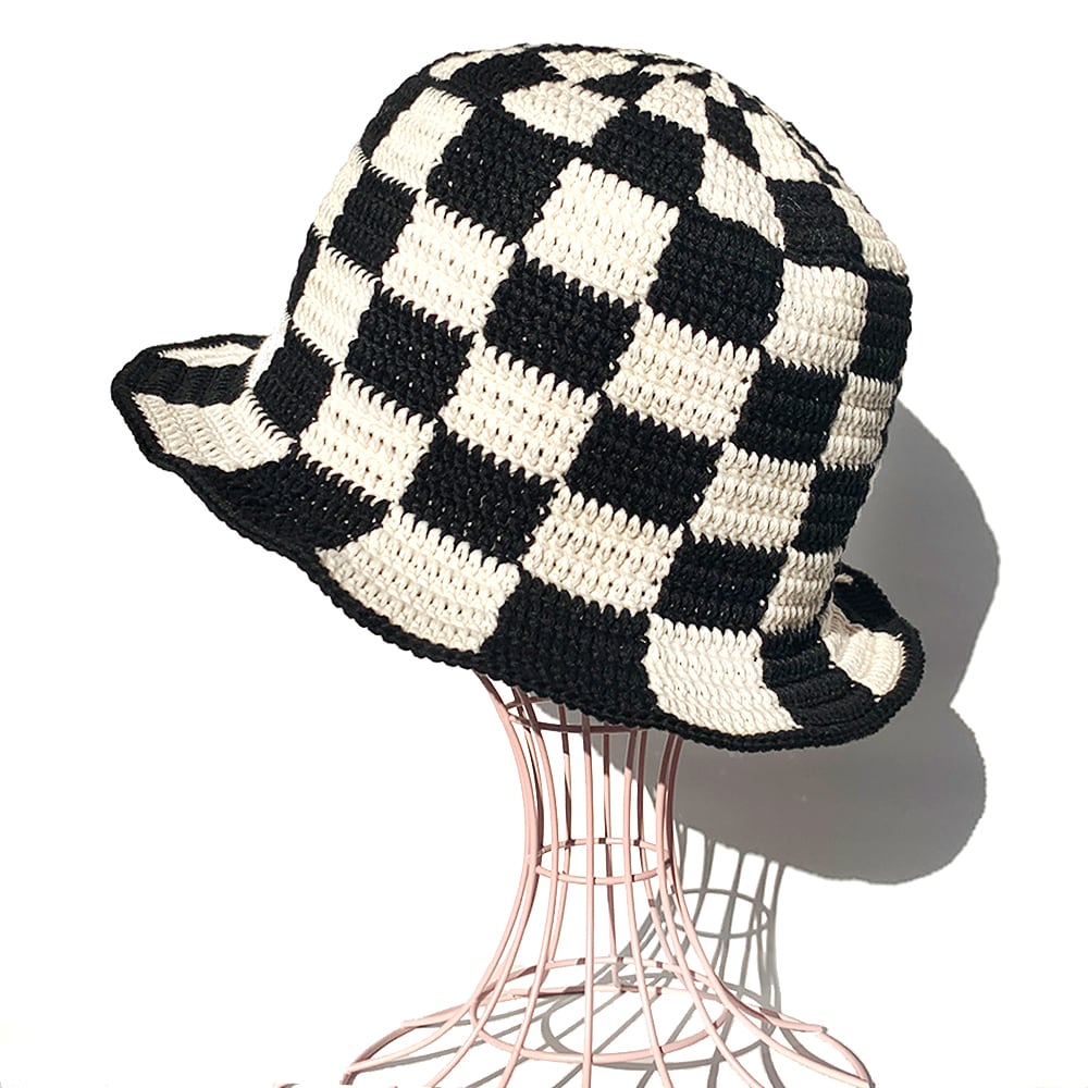 クロシェハット】BLACK×OFF ブロックチェック バケットハット