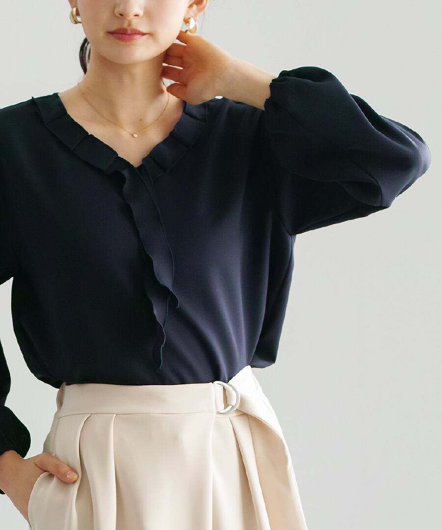 ディテールで魅せる 】 ダブルクロス・タックフリルボウタイブラウス