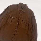 リネン100% Henry Cotton’s ヘンリーコットンズ ダブルポケット 長袖シャツ 41/ブラウン メンズ