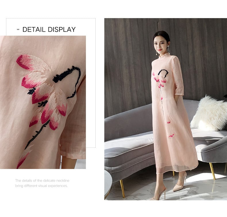 チャイナドレス風 ロングワンピース チャイナ襟 花柄 上品 清楚
