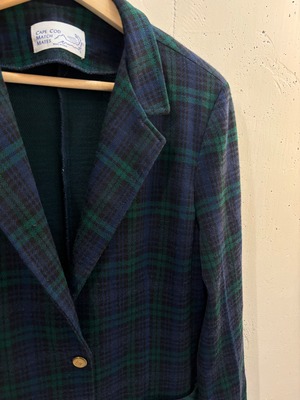 80’s red × navy × green check wool jacket