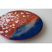 【飾り皿】赤富士に桜 Ornamental plate for wall hanging