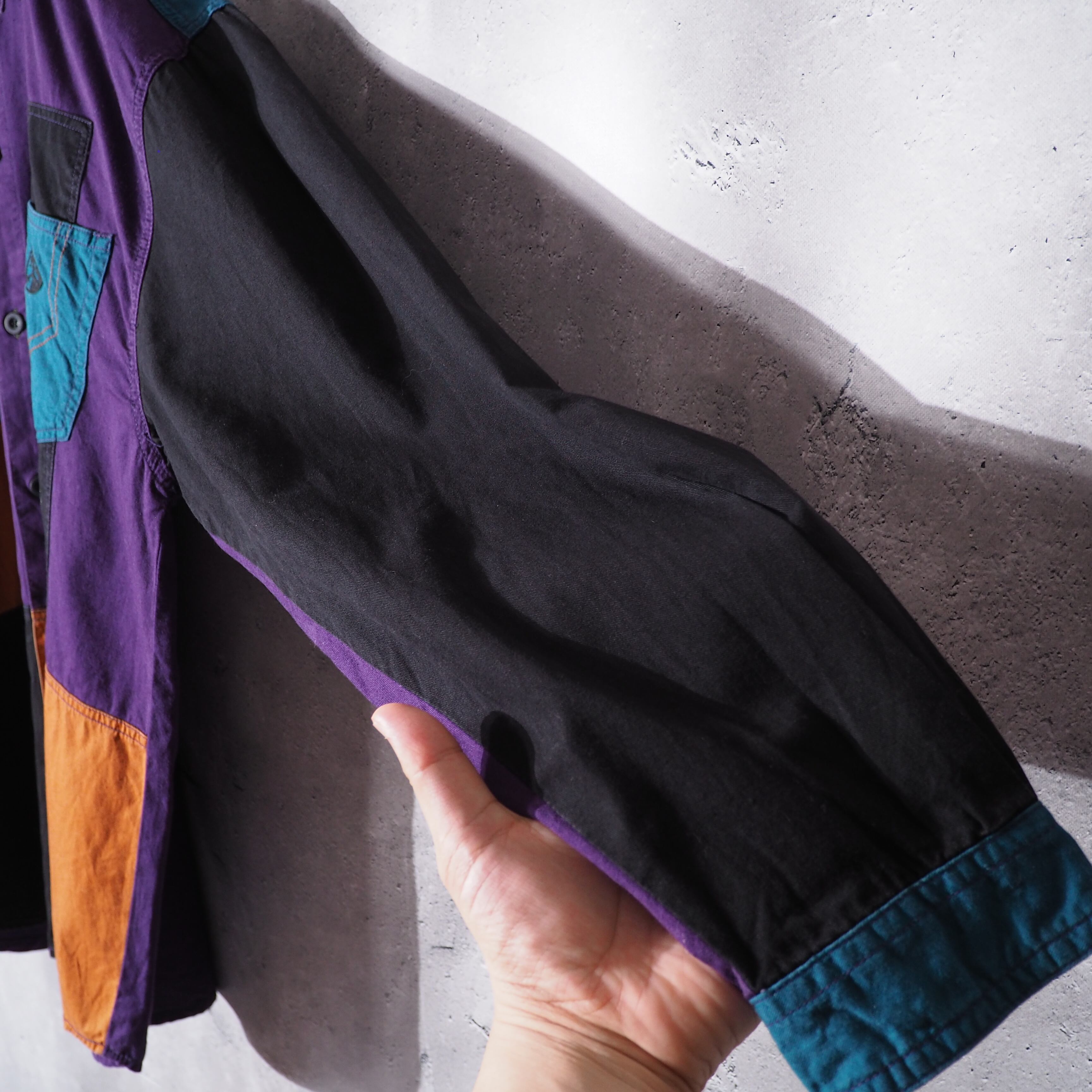 Good multi pop color panel combination loose shirt