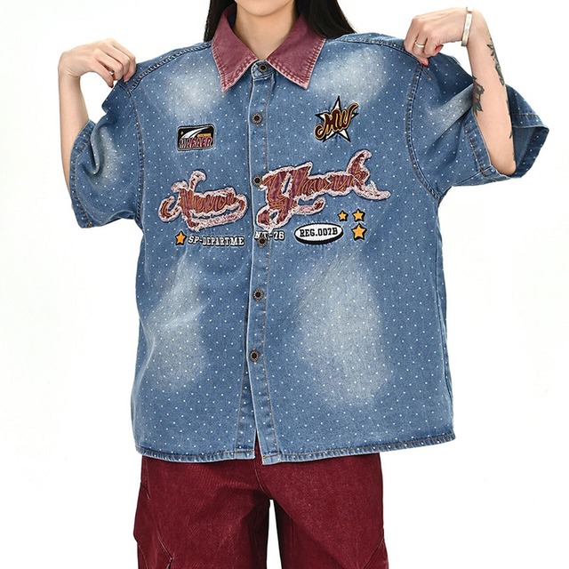 ドットウォッシュワッペンデザインシャツ 1col   R01675