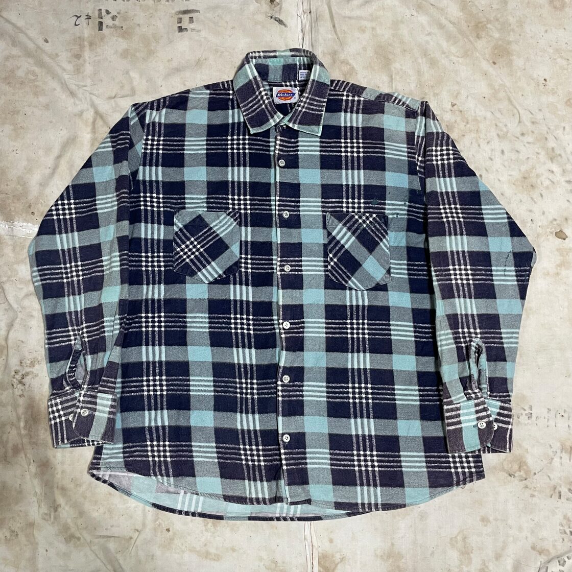 70s 80s Dickies よしな ディッキーズ プリントネルシャツ L プリネル