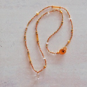 フランスヴィンテージ＆アンティークビーズ×クリスタルクォーツ×ハーキマーダイヤモンド×あこや真珠　ネックレス