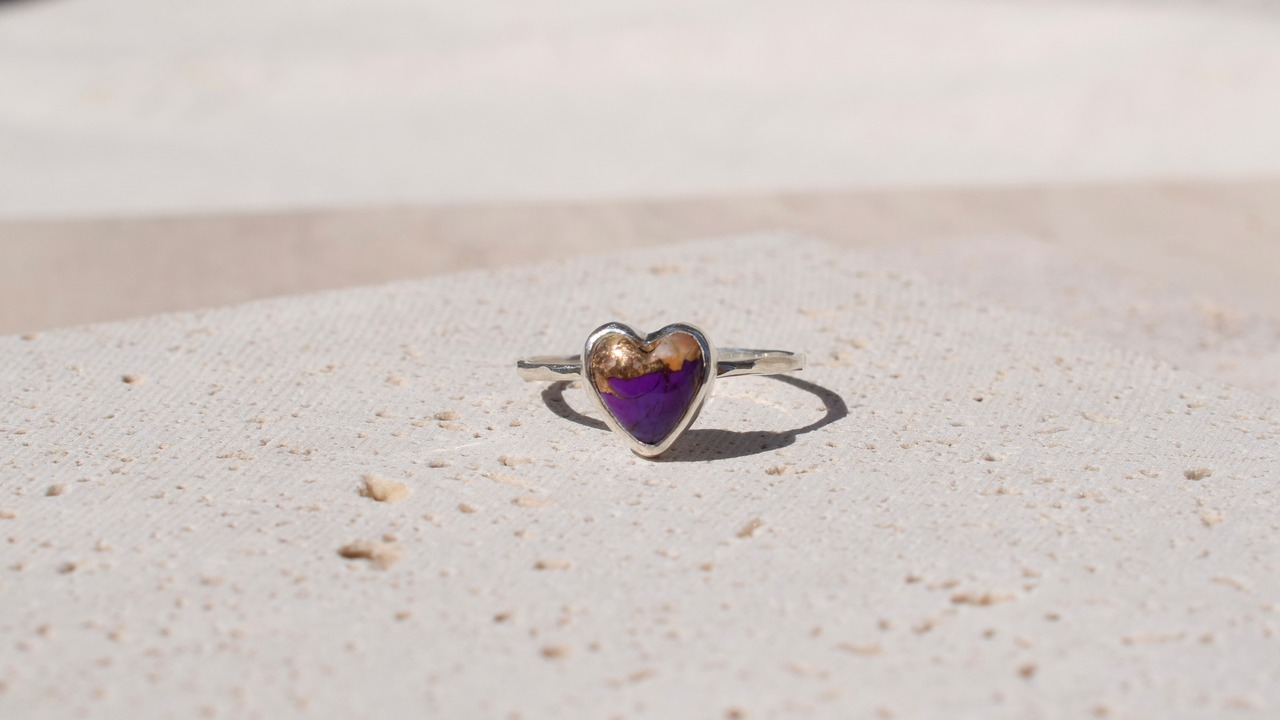 Purple copper heart turquoise ring《silver925》【受注製作】
