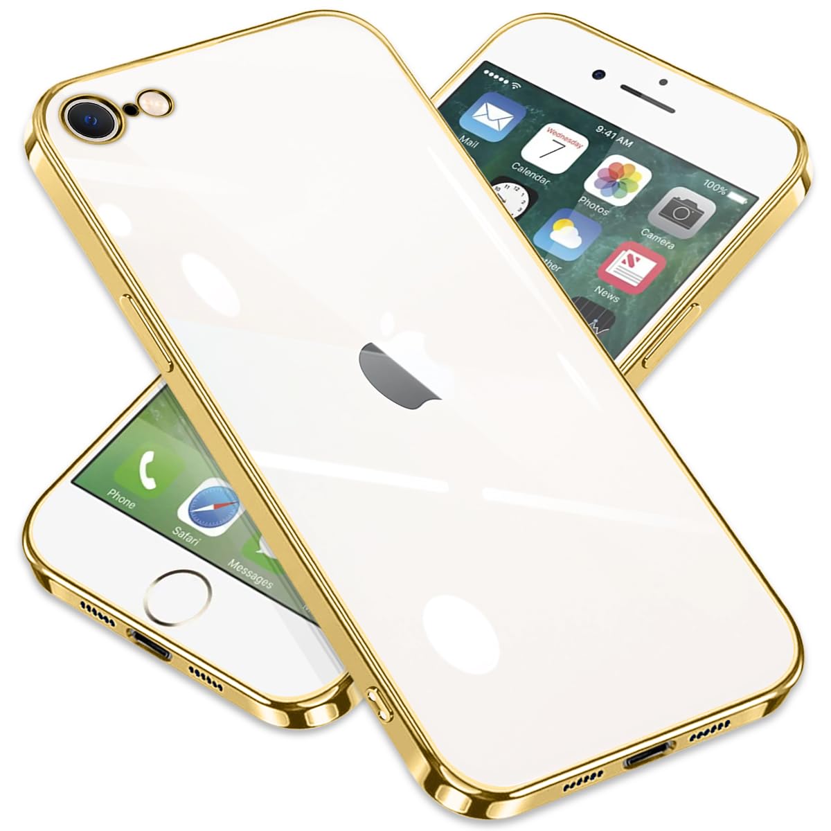 ZHUAZHULE ケース 用の iPhone SE3 iPhone SE2 iPhone8 iPhone7 アイフォンSE 第3世代 第2世代 8 7 スマホケース クリア メッキ加工 耐衝撃 カバー 透明 TPU レンズ保護 ストラップホール付き 薄型 黄変防止 擦り傷防止 人気 (ゴールド)
