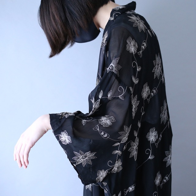 "刺繍" over wide silhouette black mode h/s see-through shirt