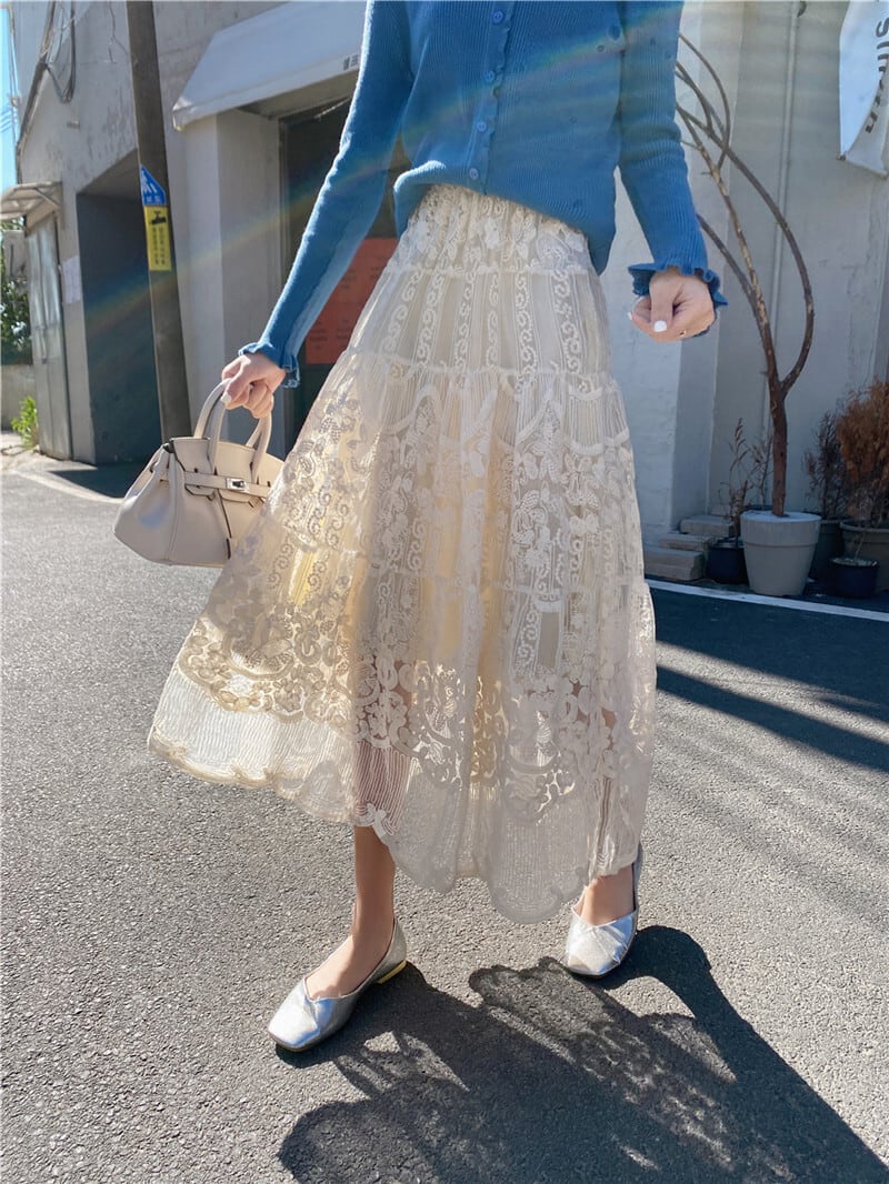 JENNE総レースタックフレンチスカート JENNE 総レース タックフレンチ