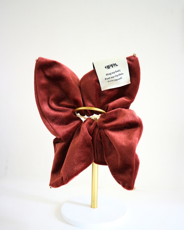 【バッグチャーム仕様】Square Velvet ChouChou – Terracotta Bijou スクエアビッグシュシュ1枚