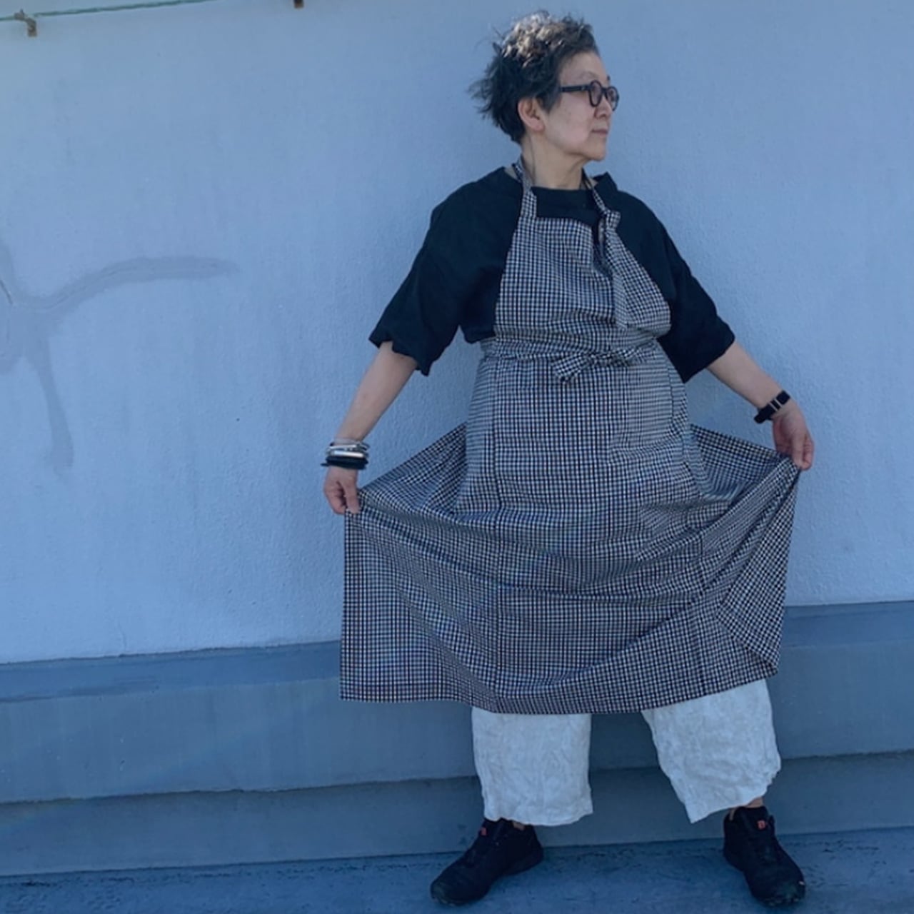 SQUARE APRON / LIBERTY Check (black×white) | エプロン商会