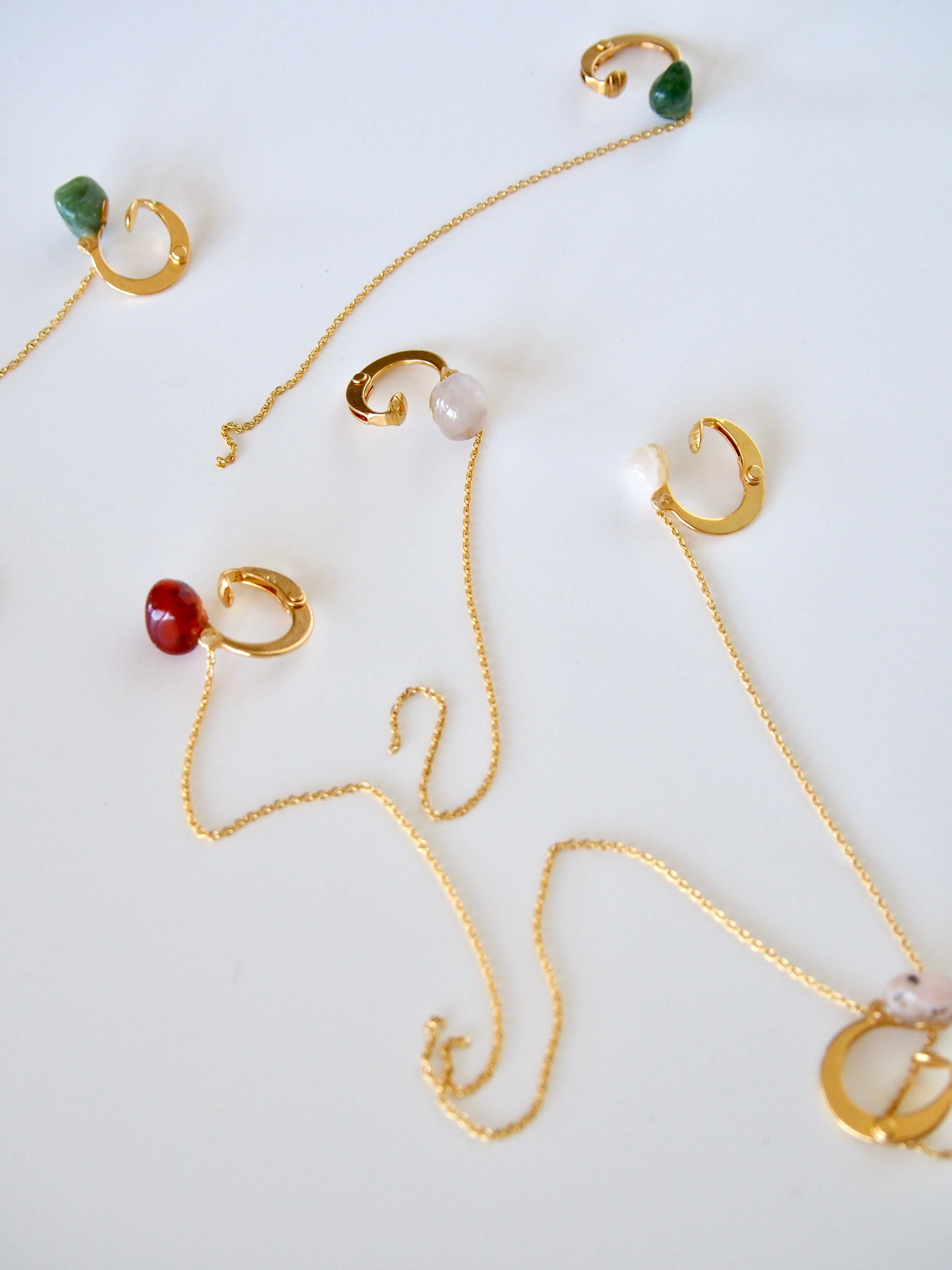 " Agate chain ear cuff " - Gold -