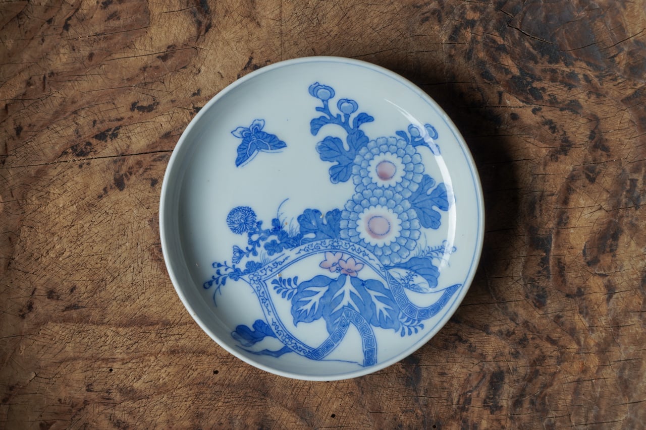 古伊万里 染付 金彩 色絵 金欄手山水図 輪花 24cm 中皿 江戸後期 古伊万里 染付 金彩 色絵 金欄手山水図 輪花 24cm 中皿 江戸後期 古