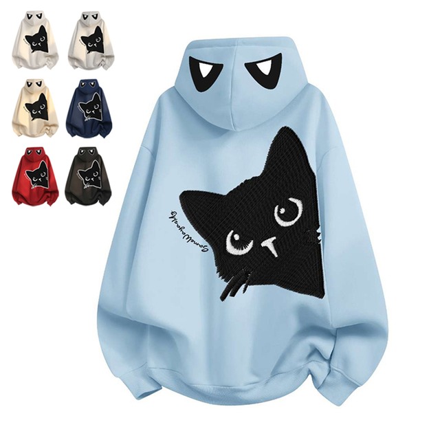 【ImcTLシリーズ】★パーカー★ ユニセックス 7color トップス カジュアル メンズ レディース 猫 ネコ ねこ 黒 青 赤 灰