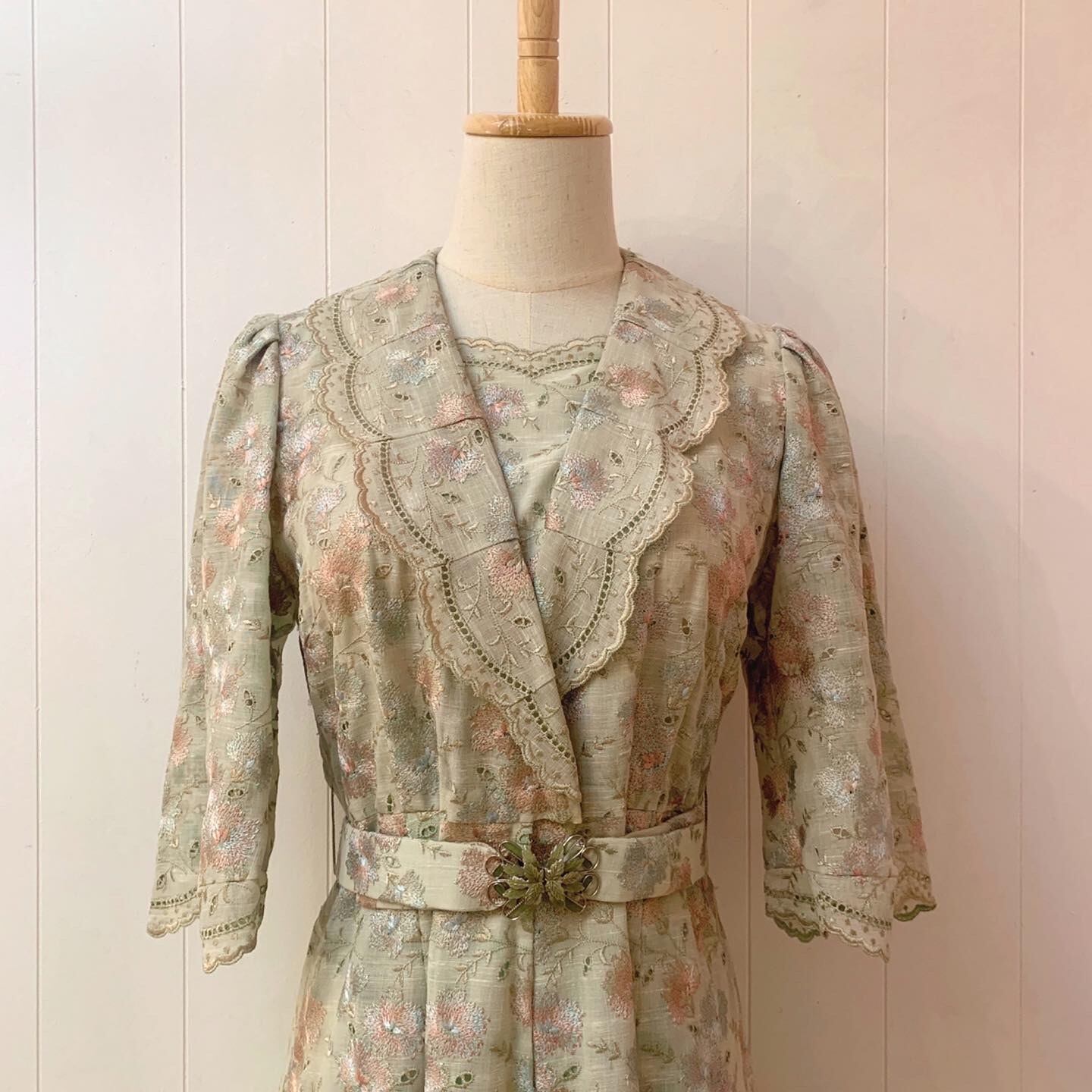 flower embroidery lace green one-piece